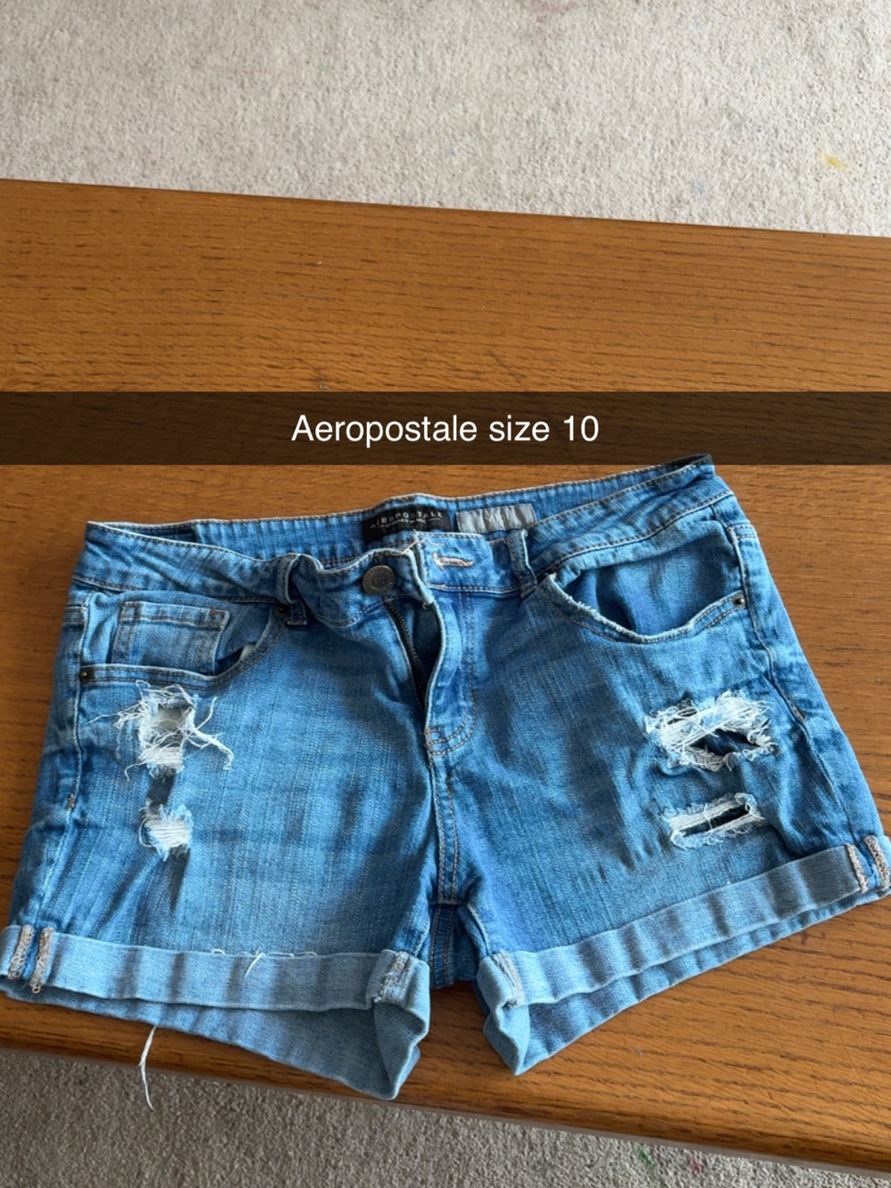 Aeropostale Light Blue Distressed Rolled-Hem Jean Shorts